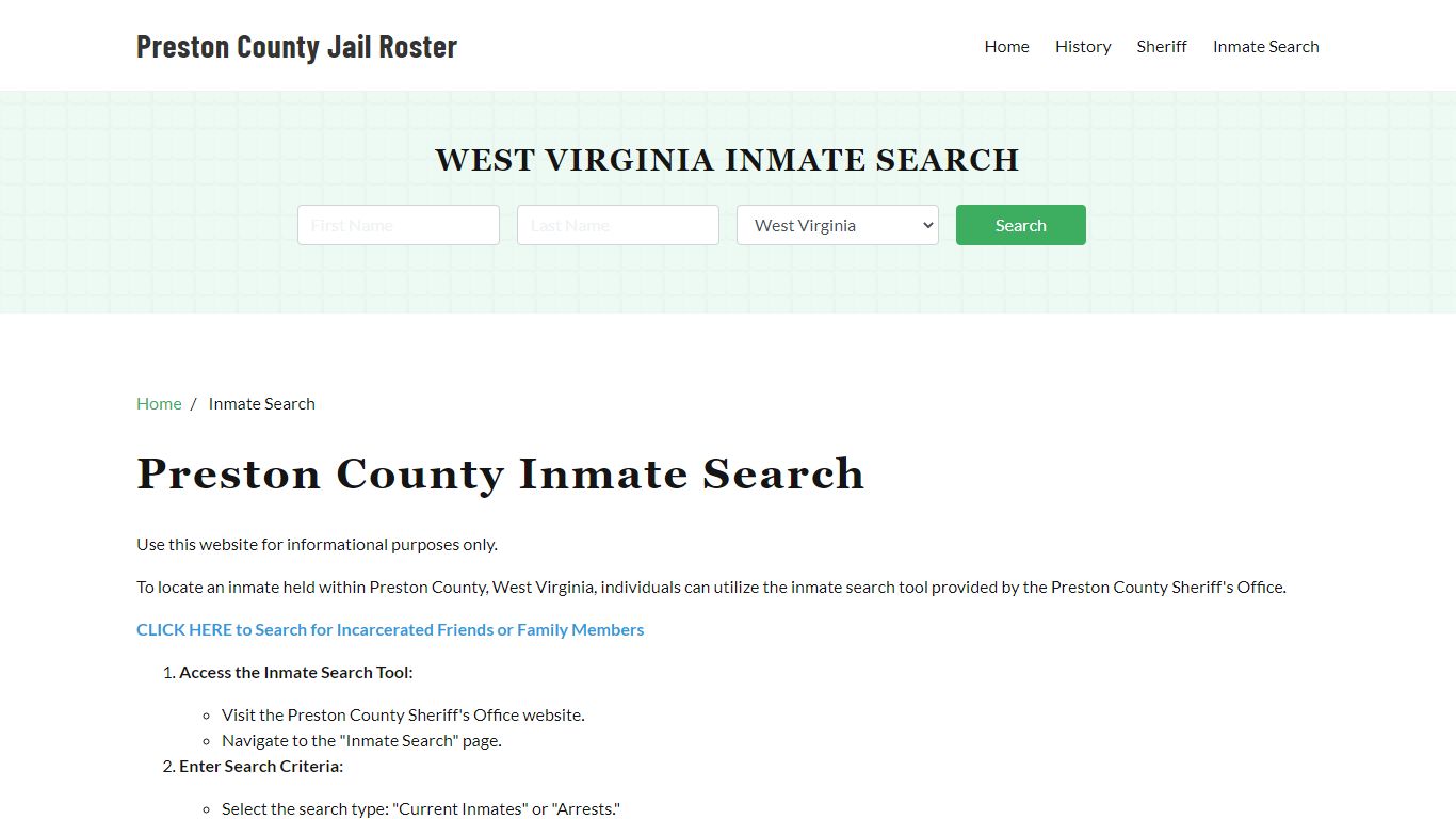 Preston County, WV Detainee Lookup