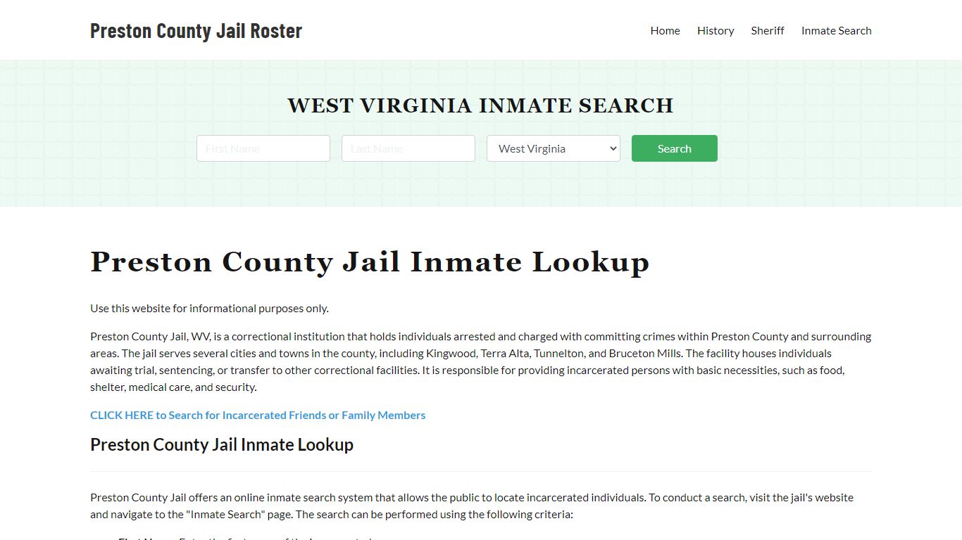 Preston County Jail Roster Lookup, WV, Inmate Search